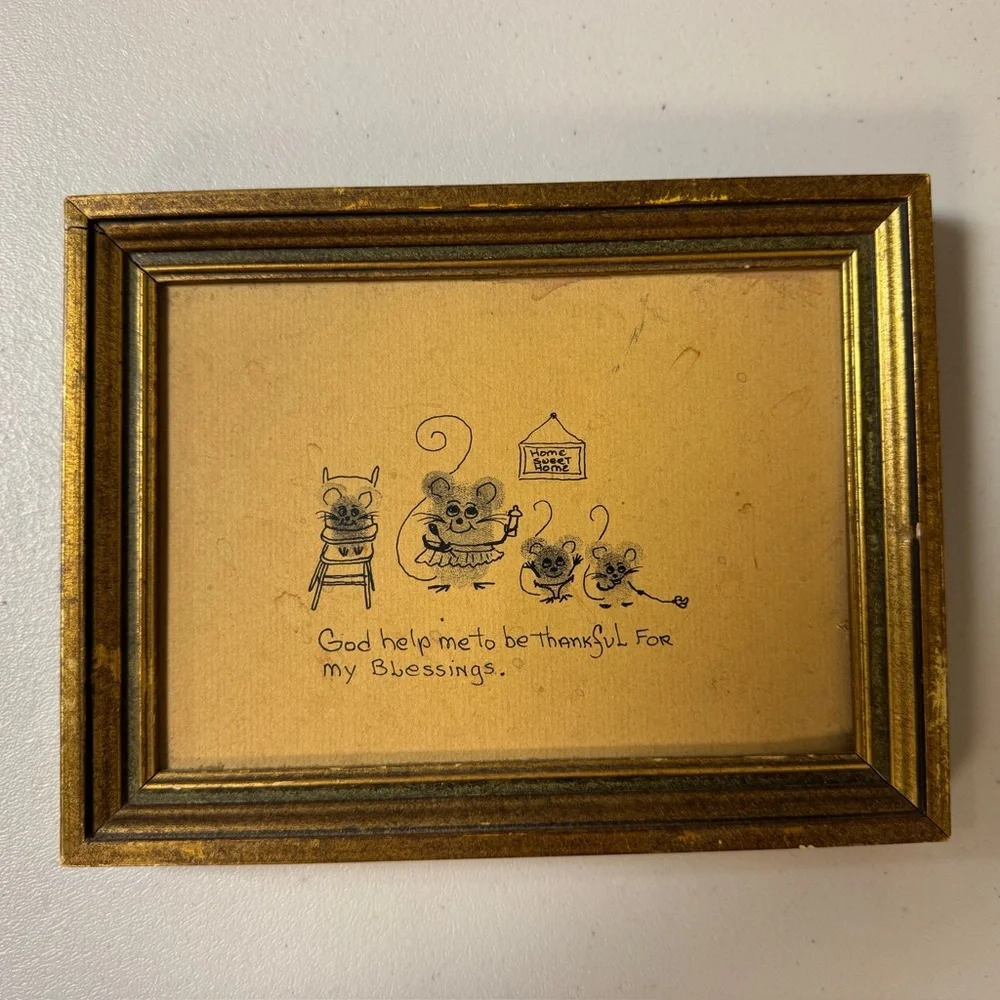Vintage God Help Me Blessings Mouse Drawing Wall Hanging Home Decor Wall Hanging